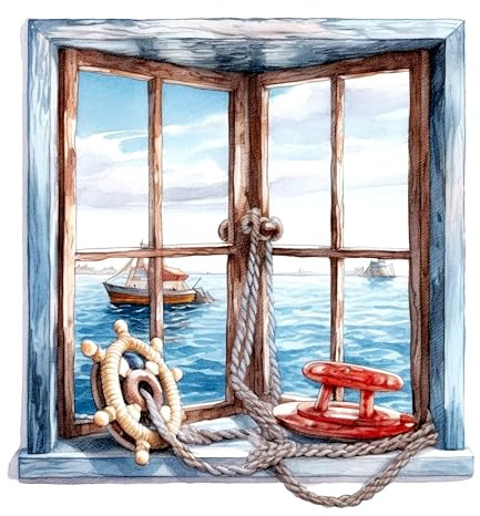 GRAZDesign Wandtattoo Fenster Maritim für Bad und Wohnzimmer, Wandaufkleber Watercolor Stile, Ozean, in vier Größen - 30x30cm