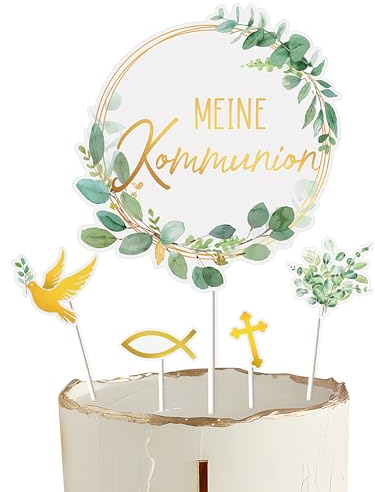 9 Stück Kommunion Kuchendekoration Taube Fisch Kreuzen Tortendeko Cake Topper Tortenaufsätze Geschenke Muffin Tortentopper für Jungen und Mädchen Erstkommunion Party deko (Meine Kommunion)