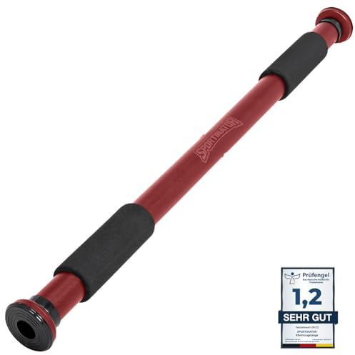 SPORTINATOR® Klimmzugstange zum Einspannen im Türrahmen, für dein Home-Gym. Länge 60–102 cm, kompakt, sicher & schnell ohne Bohren, belastbar bis 150 kg (dunkelrot)