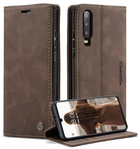 Cracedily for Huawei P30 Case, Flip Wallet Leather Case with Card Holder Magnetic Closure Shockproof Kickstand Protective Phone Cases Cover for Huawei P30,Coffee