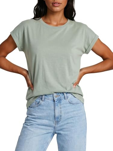 DENIMFY Tshirt Damen Baumwolle Regular Fit DFSophie Rundhals Kurzarm | Oberteile Top Sommer Einfarbig Streifen Grün Blau Navy S M L XL XXL