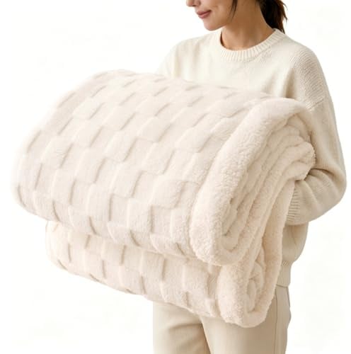 Gracelife Sherpa Blanket Throw Fleece Blanket Double, Soft Fluffy Fuzzy Warm Blanket Throws for Bed and Couch, Large Thick Blanket for All Season Use,Off White,150x200cm