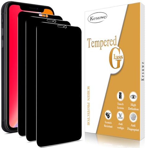 Kesuwe [3 Stück] Sichtschutz Schutzfolie für iPhone 11 Pro Max/iPhone XS Max, Anti-Spy, Anti-Kratzen, 9H Härte Folie, Anti-Bläschen, HD Displayschutzfolie, Einfache Installation