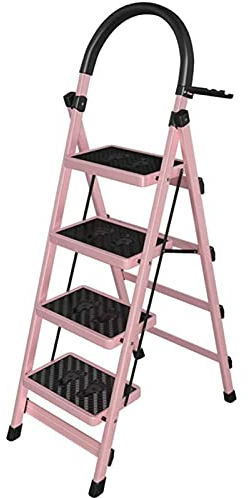 Lightweight Folding Aluminum Step Stool Heavy Duty Stepladders Storage Shelf Rack for Household, Kitchen Office Step Ladder Stool/Pink (Pink)