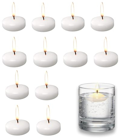 Bolosa Lot de 12 bougies flottantes blanches lumineuses étanches 35 x 16 mm grandes bougies chauffe-plat, 30 à 60 minutes de durée de combustion