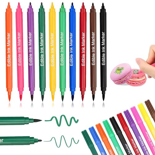 FANWINKJ 10 pièces marqueurs alimentaires, colorants alimentaires stylos marqueurs comestibles, double bouts stylos alimentaires comestibles stylos glaçage, Idéal pour les gâteaux, biscuits, chocolats