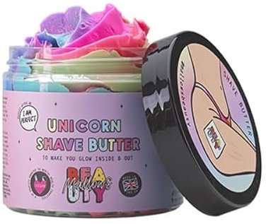 Mallows Beauty Unicorn Rasierbutter, lindert Rötungen, spendet Feuchtigkeit und pflegt, schützt vor Rasierausschlag, langanhaltende Ergebnisse, für alle Hauttypen, 150 g