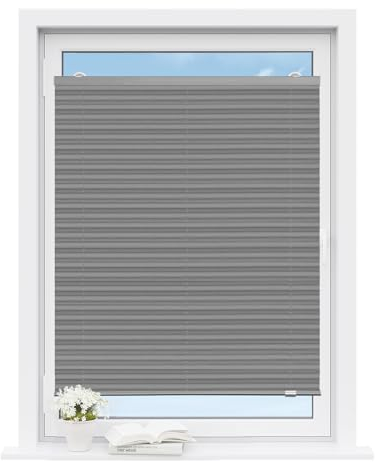WOLTU Plissee ohne Bohren Montage Mit Vakuum-Saugnäpfen Faltrollo Plisseerollo innen lichtdurchlässig Sonnenschutz für gängige Fenster Dachfenster Balkontüren 75x130 cm, Grau
