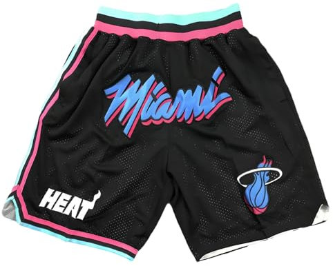 Mengmiao Miami Heat Shorts Herren, NBA Basketball Shorts, Atmungsaktiv und Schnell Trocknend mit Taschen, Sommer Basketball Hose für Training und Outdoor