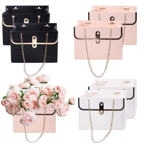 Rapidbok 6 Pezzi Sacchetti Regalo di Fiori, Scatole di Carta Con Catena di Metallo, Sacchetti di Bouquet per Fioristi, Bomboniere di Nozze, Festa