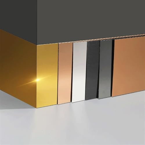 Moldura de pared de acero inoxidable autoadhesiva, moldura despegable y adhesiva, moldura de espejo, placa de zócalo for la parte inferior de la puerta, cocina, gabinete, alacena(Brushed Gold,10cm)