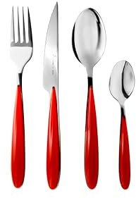 zanetti, Set Posate Acciaio Inox 24 Pezzi Modello Elegance, Colore Rosso, Manico ABS, Nickel Free, Set Posate da Tavola 6 Forchette, 6 Coltelli, 6 Cucchiai, 6 Cucchiaini