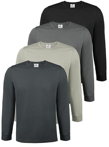 ALPIDEX Herren Langarmshirt 4er Set 100% Baumwolle Basic Oberteil Einfarbig Männer Stretch Shirt Untershirt Longsleeve Rundhals, Größe:S, Farbe:Storm