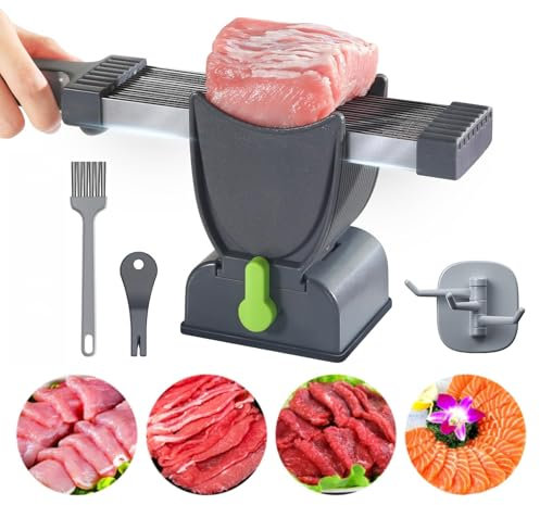 LeKuni trancheuse à Viande multifonctionnelle pour Viande Crue fraîche, épaisseur réglable 2 ou 4 mm, trancheuse manuelle Avec brosse, crochet, aiguisoir