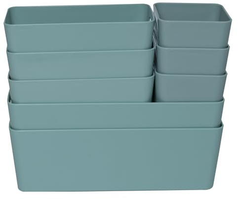 8 Teile Organizer Set 10cm hoch grün Boxen 3 Größen für Schubladen 30x50cm