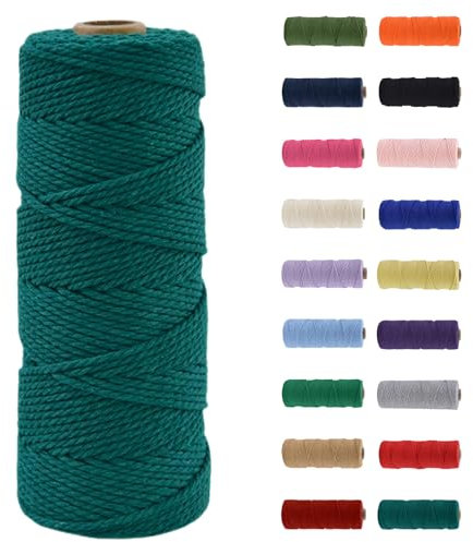 MORAINJAY 3mm Macrame Cord 100m, Forest Green Macrame Cotton Cord Twine Rope Craft String, Dark Green Natural Cotton Rope for Macrame Art, DIY Crafts & Gift Wrapping - 16 Vibrant Colors, Soft