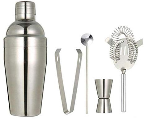 5 unids/set Cóctel de acero inoxidable Coctelero Kettle Bartender Shaker Drink FilterBar Tool Spoon Kit 250ml / 350ml / 550ml / 750ml(550ml)