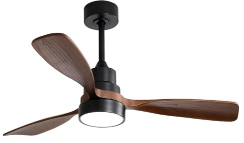 ComfortXL Ventilatore da soffitto 122 cm con 3 pale in legno massello motore DC reversibile telecomando per soggiorno colore legno noce/nero