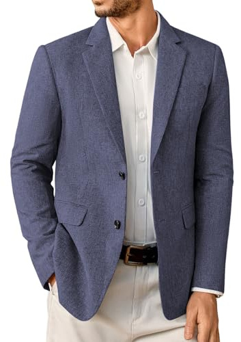 Elainone Blazers for Men UK 2 Button Slim Fit Lightweight Blazer Jackets Classic Formal Business Suit Casual Sports Coats Blue-3XL