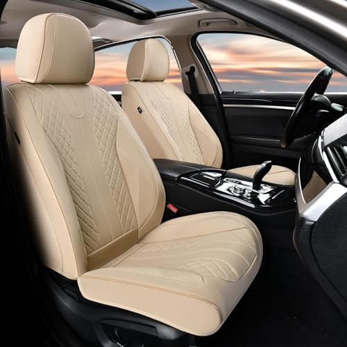 FLORICH Autositzbezüge Universal Sitzbezüge 2er Set für die Vordersitze Atmungsaktive Autositzbezüge PU Leder Wasserdichtes passend für die meisten Pkw, SUV und LKW (Vordersitze, Beige)