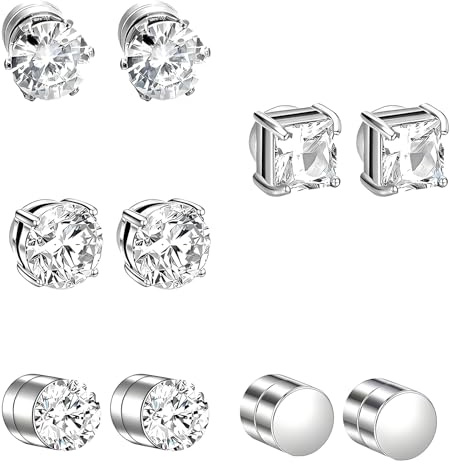 Magnet Ohrringe, 5 Paar Magnet Ohrringe Herren Edelstahl Clip Ohr ringe Kein Piercing Magnetische Ohrr inge für Männer Frauen und Kinder (Rund und Quadratisch)