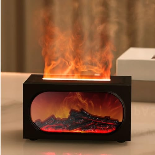 3D Flammeneffekt Kamin Aroma Diffusor mit LED Umgebungslicht und 140ml Wassertank für ätherische Öle Aromatherapie und Luftbefeuchtung