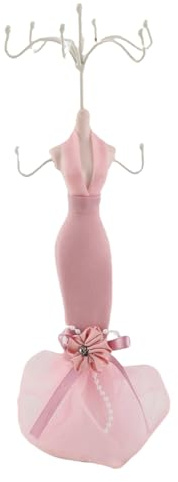 Jenngaoo Porte-Bijoux Mannequin 27 cm, Support Collier en Résine Rose | Présentoir Élégant pour Colliers, Boucles D’oreilles, Bagues, Déco Chambre, Bureau ou Salon, Ranger et Exposer vos Bijoux