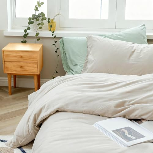 Lifevc Jersey Knit Cotton King Size Duvet Cover,Apricot Beige Solid Color Simple Style Bedding Set with 2 Pillowcases,Light Khaki Comforter Cover(No Comforter)