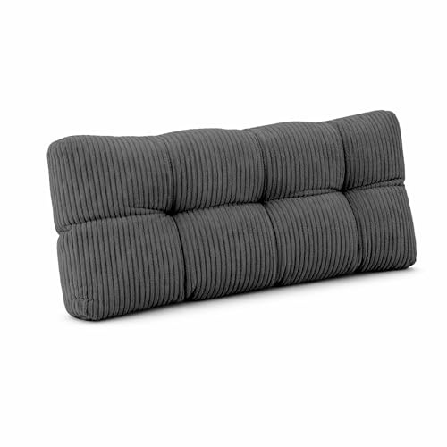 POKAR Palettenkissen Rückenkissen 120x40x12 cm aus Cordstoff | Gestepptes Rückenlehne für Europalettenmöbel | Loungekissen für Palettensofa und Gartenmöbel | Oeko-TEX | Made in EU | Dunkelgrau