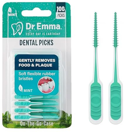 100x Cepillos Interdentales menta Palillos de Dientes Hilo Dental | Cepillo Punta de Goma Triangular Suave y Flexible, Llegue Fácilmente a Lugares de Difícil Acceso