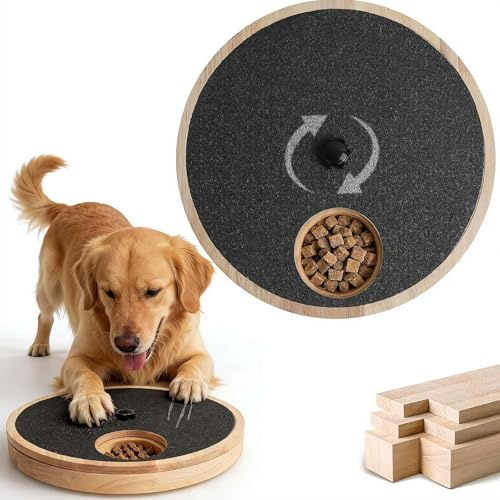 Wooden Dog Scratch Board for Nail Care, 3-in-1 Treat Dispenser & Puzzle Toy with 360° Rotating Turntable, 80-Grit Sandpaper, Anti-Slip Suction Cups, 30cm Diameter