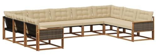 vidaXL Outdoor-Sofagarnitur mit Kissen 9 pcs Natur und Beige, Garten Lounge, Moderne Outdoor-Couch, witterungsbeständiger Sitzbereich, bequem für die Terrasse