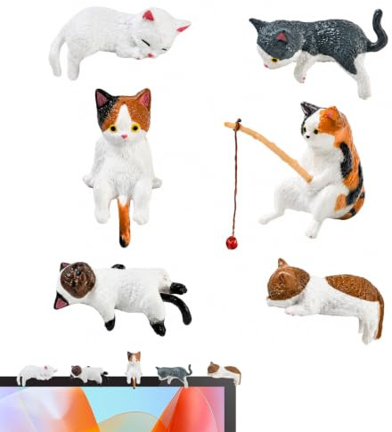 UZYXC 6 Piezas Mini Figuras Gato Set, Estatua Resina Para Decoración Coche, Salpicadero, Oficina, Escritorio, Monitor, Casa, Lindo, Pintado A Mano, 3-5cm, Posturas Variadas