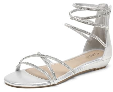 DREAM PAIRS Damen Sandalen Flache Sandalen Sommer,Size 43,Silber,Weitz