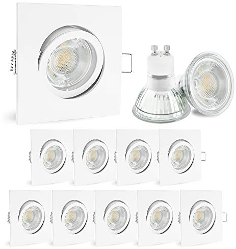 linovum® 10 Stück LED Einbaustrahler 230V - mit 6W GU10 drei einstellbaren Lichtfarben 3CCT - Einbauspots eckig weiß schwenkbar