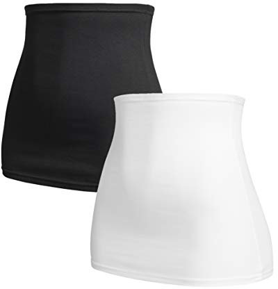 Herzmutter Bandeau abdominau Maternité pour Femme Enceinte - Lot de 2 Ceinture de Grossesse - Taille Haute - Chauffe-Reins - Extension de T-Shirt - 6300 (Noir/Blanc, S)