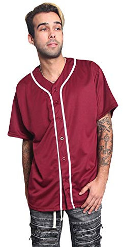 VICTORIOUS Zweifarbiges Baseballtrikot für Herren, Klassisches Burgunderrot, Klein