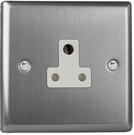 Varilight Round Pin Socket 5A - Classic Brushed Steel With White Insert, XTRP5AW