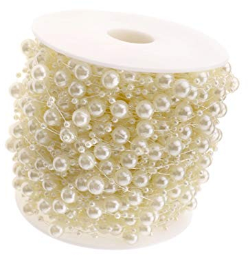 YINETTECH 10m Perlengirlande 8mm+3mm Hochzeit Party Tischdeko Cremig weiß Perlenband