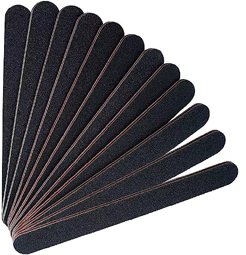 12PCS Professional Nail Files Double Sided Emery Board (100/180 Grit) Washable Nail Files, Fingernail Buffing Files for Home and Salon Use - Black