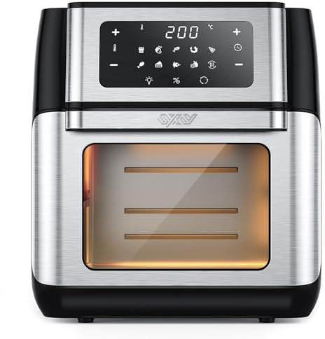 Innsky IS-AF002 10 l, 1500 W, Mini friggitrice ad Aria Calda 10 in 1 con Display Digitale a LED, disidratatore per Frutta, Barbecue, 6 Accessori e ricettario – Acciaio Inox, Inossidabile, Argento