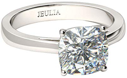 Jeulia Klassisch Solitär Kissenschliff Sterling Silber Ring für Frauen Ehering CZ Solitaire Verlobungsringe Jubiläumsversprechen Schmuckbox (Silber, 58 (18.5)) (Silber, 61 (19.4))