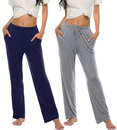 MoFiz Pantaloni Lunghi Pigiama Donna Modal Pantaloni Morbidi con Tasche 2 Pack-03 XXL