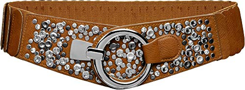 Caspar GU300-N elastischer breiter Damen Stretch Taillengürtel mit Nieten Dekor, Gürtelgröße:83 [für Körperumfang 90-110 cm], Farbe:cognac