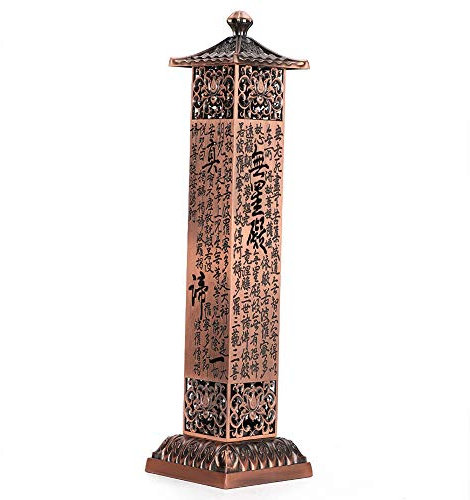 Tour d'encens brûleur Vertical métal Coeur Sutra Porte-bâton d'encens Support Cendres Receveur Plateau pour Maison Bouddhiste Salon de thé décor