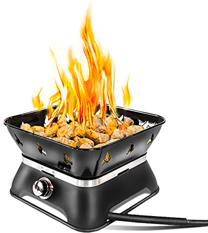 Outland Living Firecube 805 Portable 14-Inch Square Propane Gas Fire Pit for Camping with Cover, Carry Kit and Lava Rock Stones, 58,000 BTU, Black