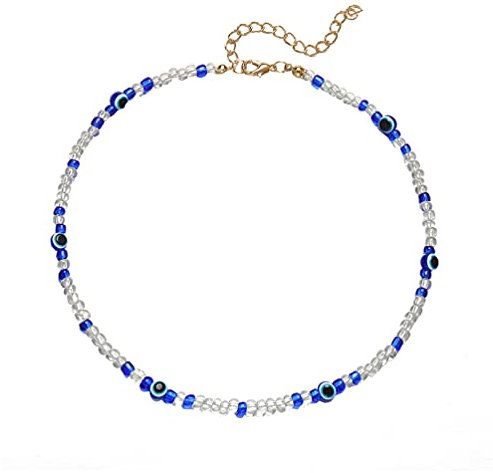 Holibanna Evil Eye Collana del Choker Turco Blue Eye Collana' Occhio Diabolico Minimalista Collana Fatti A Mano di Perline Evil Eye Collana per Le Donne Ragazze (A)