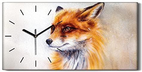 Coloray Uhr auf Leinwand - Schwarze Hände - Ohne Tickendes Geräusc Wand Uhr Dekoration Kunst Wohnzimmer Segeltuch - Ingwer Animal Fox.