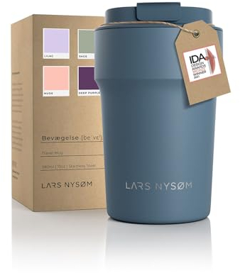 LARS NYSØM Thermo Kaffeebecher to go 380ml | Travel Mug 0,38 Liter mit Isolierung | Auslaufsicherer Edelstahl Thermobecher für Kaffee und Tee unterwegs | Teebecher (Stone Blue, 380ml)