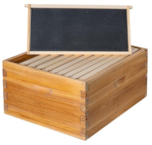 Honey Lake 10 Rahmen Bienenstock Box, Langstoth Deep Brood Bee Box getaucht in 100% Bienenwachs inklusive Bienenstockrahmen und gewachsten Fundamenten, Bienenstockbox für Anfänger Imker (zerlegt)